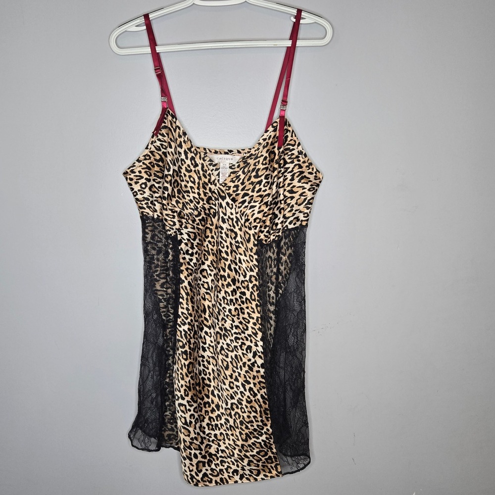 Vintage Cacique Leopard Lace Chemise Slip Nightgown Womens 14‎ 16 Plus Satin